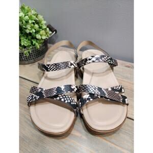 ABEO Kia Brown & Ivory Snakeskin Strappy Slingback Sandals Women's 10